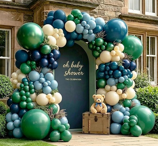 Navy Blue Green Balloon Arch Kit Double Stuffed Emerald Forest Dark Green Blue Sand White Beige Ivory Balloon Garland for Bear Baby Shower Birthday Graduation Wedding Bridal Anniversary Party Decor