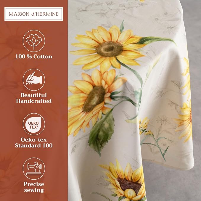 Maison d' Hermine Table Cloth Round Table 100% Cotton 69 Round Inches Tablecloth Reusable Decorative for Dining Kitchen Room Farmhouse Party Home Hotel Restaurant Spring Summer - Candice