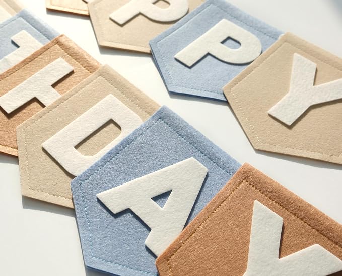 Felt Blue Khaki Happy Birthday Banner Birthday Decorations for Women Girls Boys Men Pets Handmade Party Backdrop