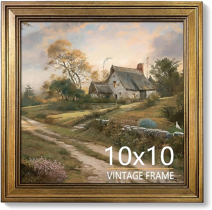 10x10 Picture Frame - Vintage Gold Picture Frames for Tabletop & Wall Mount, 10 x 10 Photo Frame for Living Room, Bedroom, Office Décor & Wedding Anniversary Housewarming