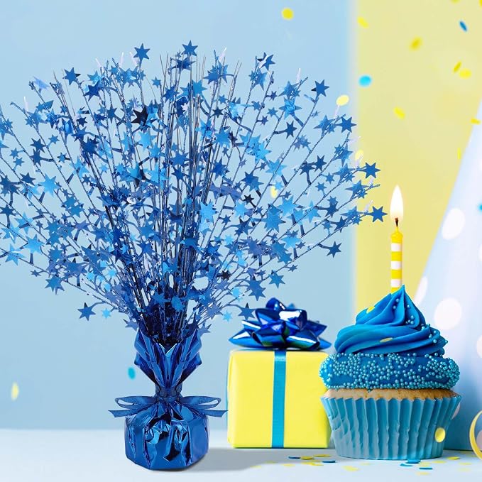 Crowye 6 Pcs Metallic Foil Spray Centerpiece Party Star Decoration Table Decor for Birthday Wedding Bachelorette Summer Party Holiday(Blue,Small Star)