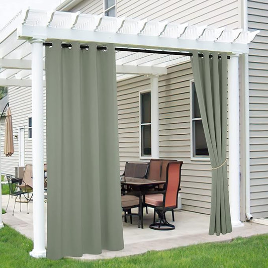 RYB HOME 2 Panels Outdoor Curtains for Patio Waterproof Block Sunlight Thermal Insulated Privacy Assured Thick Outside Curtains for Porch, Gazebo, Pergola, W52 x L96, Sea Green