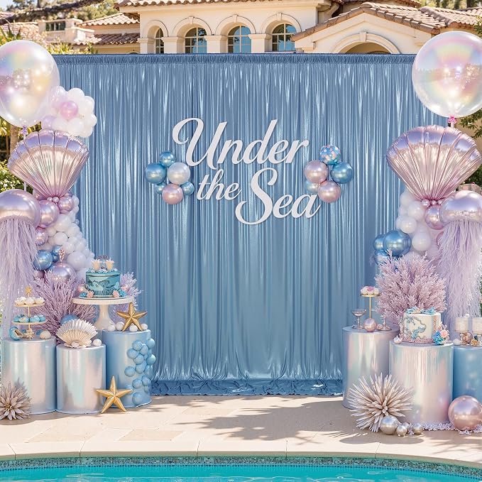 gogoparti 10x10FT Baby Bule Sequin Backdrop Curtain - 2 Panels of 5x10FT Wrinkle-Free Glitter Drapes for Photography, Birthdays, Weddings & Graduations