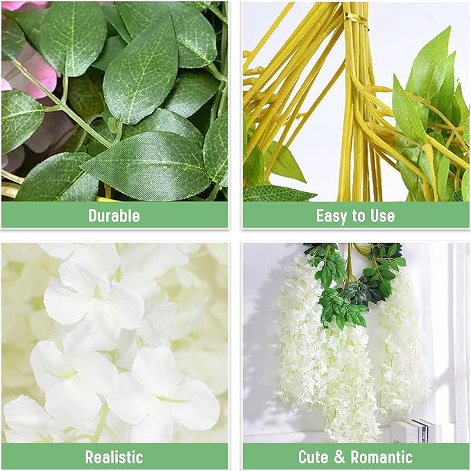 BLEUM CADE 36Pcs White Fake Wisteria Hanging Flowers, 3.6Ft/Pcs Artificial Wisteria Garland, Hanging Flowers for Wedding Party Home Backdrop Wall Decoration