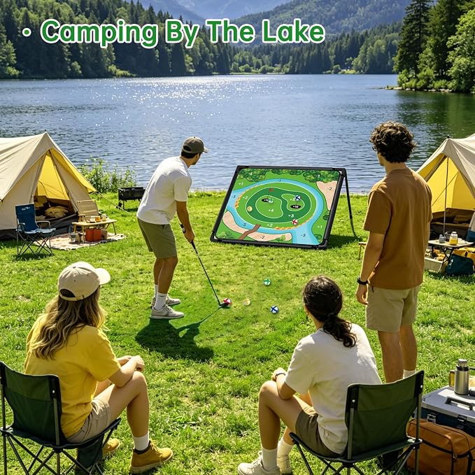 2 Pack Golf Chipping Game - Portable Golf Practice Set for Indoor & Outdoor Lawn Play! Enjoy Backyard, Beach & Office Parties - Fantastic Golf Gifts for Men+ 2Golf Clubs