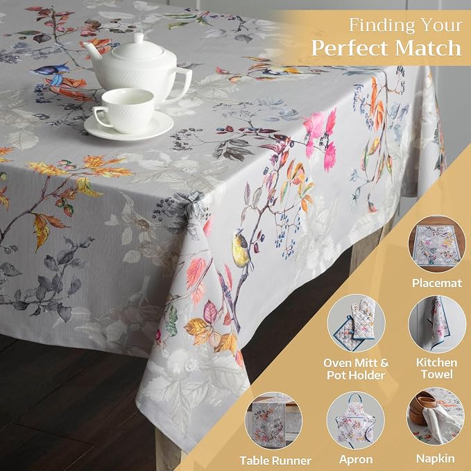 Maison d' Hermine Table Cloth Square Table 100% Cotton 60 x 60 Inches Fall Tablecloth Reusable Everyday Use for Thanksgiving Christmas Decorations Dining Farmhouse Party (Equinoxe - Grey)