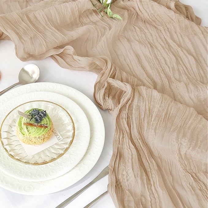 IVAPUPU 4 Pcs Cheesecloth Table Runner - 10ft Nude Spring Boho Gauze Cheese Cloth Table Runners for Baby Shower Decoration Wedding Party Garden Farmhouse