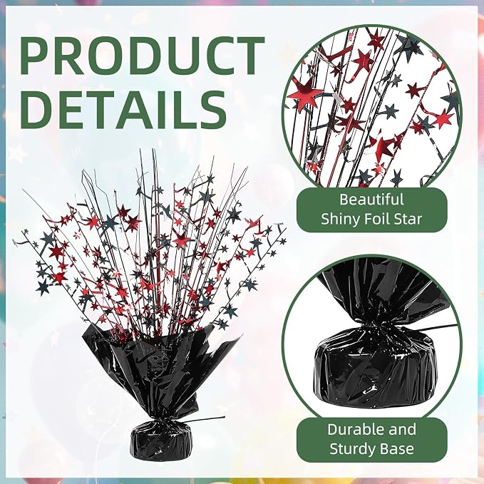 20 Pack Black Red Foil Spray Centerpiece Star Table Decoration Metallic Burst Table Centerpieces for Birthday Graduation New Year Wedding Anniversary Party Supply (Black Red)