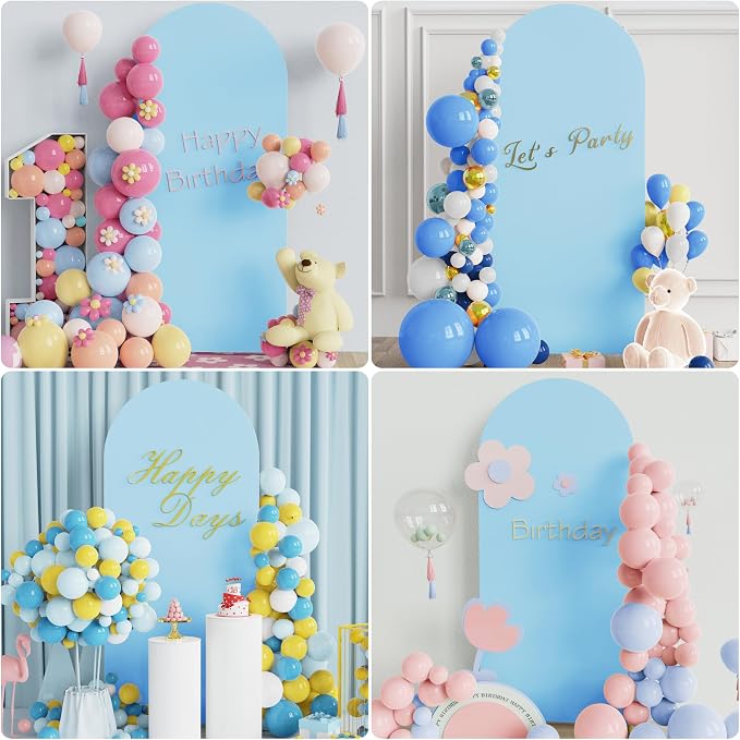 Putros Arch Backdrop Stand and Cover Set, 6ft, Gold Arch Stand with Dusty Blue Cover, Metal Arched Background Frame for Wedding, Birthday Party, Baby Shower, Photography Decoration
