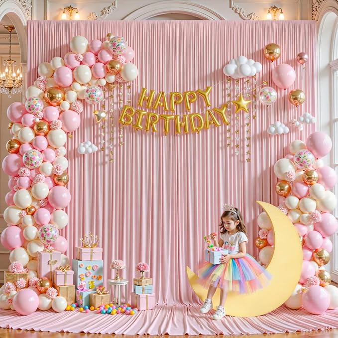 10ftx12ft Wrinkle Free Dusty Rose Backdrop Curtain, 8 Panels 12FT Long Wedding Photo Backdrop Drapes, Silky Polyester Back Drop Cloth for Birthday Photography Background Party Backdrop Draping