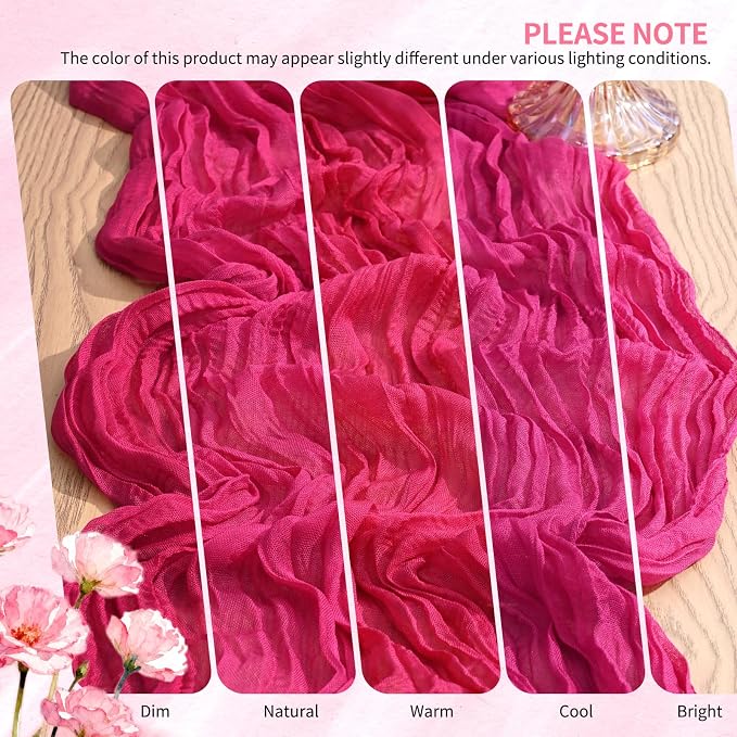 Showgeous Cheesecloth Table Runner 10FT Hot Pink Table Runner Boho Gauze Cheese Cloth Table Runners Long Rustic Sheer Table Decorations for Wedding Party Baby Bridal Shower Birthday Holiday Home
