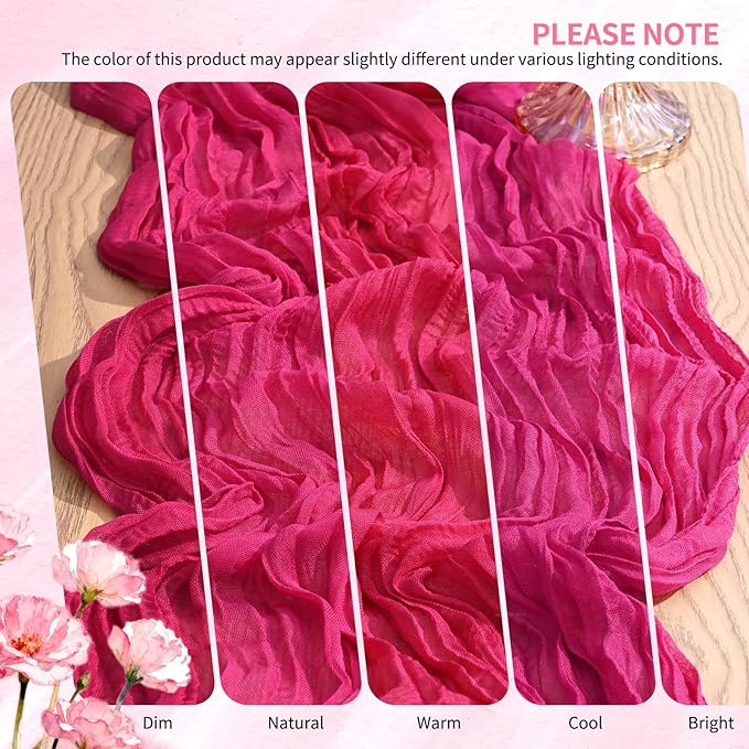 4 Pack Cheesecloth Table Runner 10FT Hot Pink Table Runner Boho Gauze Cheese Cloth Table Runners Long Rustic Sheer Table Decorations for Wedding Party Baby Bridal Shower Birthday Holiday Home