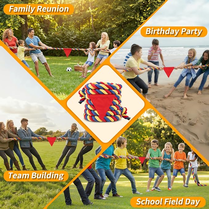 Tug of War Rope for Kids & Adults - 60ft Soft Cotton Outdoor Pulling Rope with Flag for Team Building Activities Field Day Family Reunions Birthday Parties Camping Games