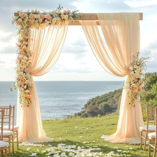 Wedding Arch Draping Fabric 28" x19FT, Sheer Chiffon Fabric Backdrop,2 Panels Champagne Drapes for Ceremony Decor, Decorative Arch Drapery for Birthday Party Ceiling Curtain Backdrop