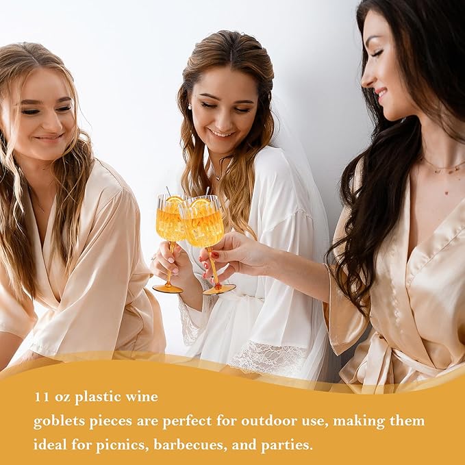 48 PCS Plastic Ribbed Wine Glasses 11oz Clear and Amber Detachable Wine Goblet Unbreakable Vintage Ripple Water Goblets Cocktail Drinking Cups for Parties Weddings Poolside Outdoors