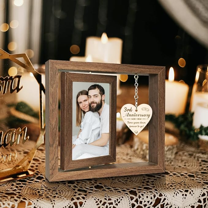 EYITUPC 3 Year Wedding Anniversary Picture Frame Gifts, 3RD Anniversary Frame for Her Him Husband Wife (Display Two 4x6)