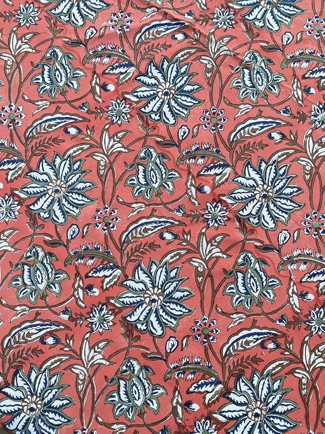 Ridhi Round Tablecloth Hand Block Print 100% Cotton Reusable Peach and Berry Blue 110 Inch Table Cover Decorative Everyday Use for Dining, Home, Farmhouse Gift for Spring, Mother's Day