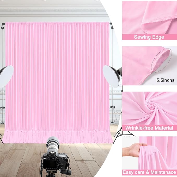 10x10ft Pink Backdrop Curtain for Wedding Parties Wrinkle Free Fabric Light Pink Drapes Backdrop Decoration for Baby Shower Birthday Photography Decoration 2 Panels, 5ft x 10ft