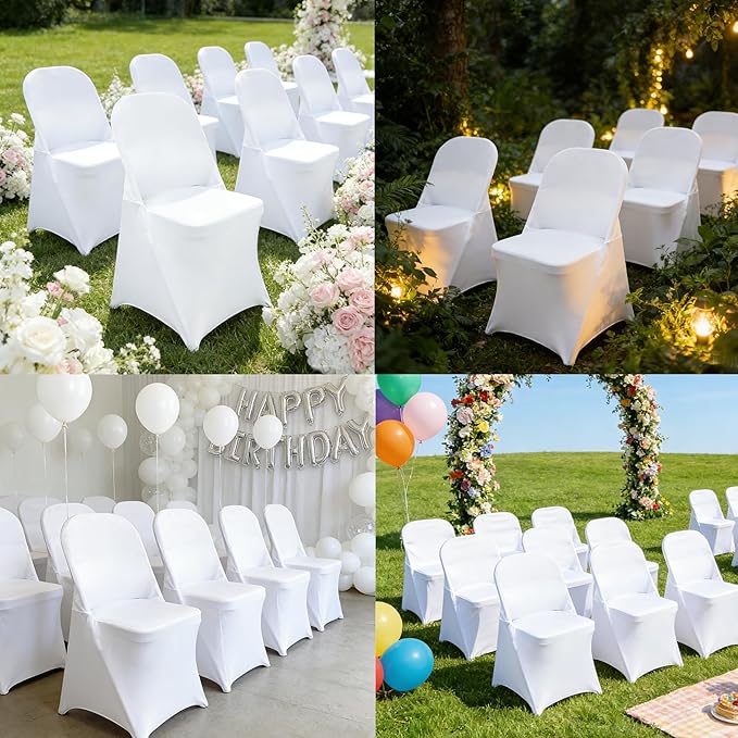 40PCS Stretch Spandex Folding Waterproof Chair Covers,Universal Fitted Chair Cover Protector for Wedding Party Banquet Holidays Celebration Decoration(40, White New)