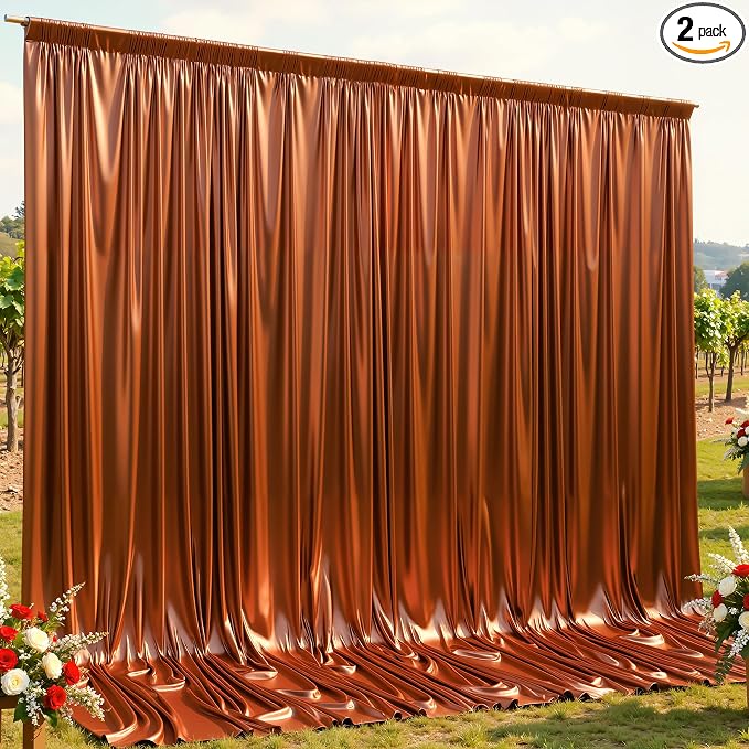 Terracotta Glitter Backdrop Curtains - 10x12FT Satin Photo Backdrop, Wrinkle-Free Shimmer Back Drop Cloth Shiny Drapes for Photobooth Wedding Birthday Parties Photoshoot Background Decorations