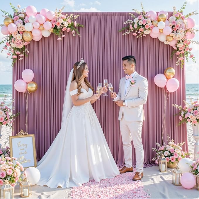 8 Panels Dusty Pink Backdrop Curtain for Wedding Parties Wrinkle Free Pink Photo Curtains Backdrop Drapes Fabric Decoration for Birthday Party Baby Shower 40ft(W) x 10ft(H)