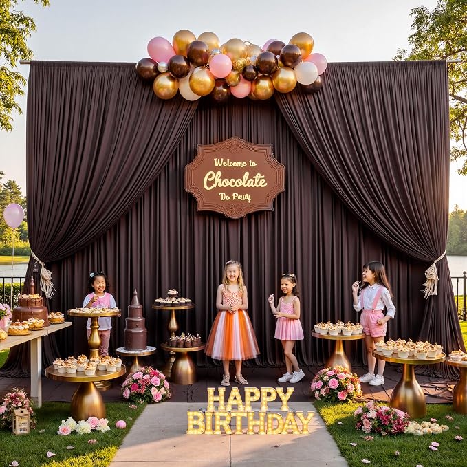 50ftx15ft Brown Backdrop Curtains for Parties, Wrinkle Free Polyester Brown Photo Backdrop Drapes 10 Panels 15 ft Long Back Drop Cloth for Wedding Birthday Photography Background Party