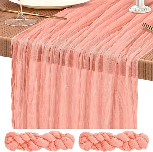 2 Pack Cheesecloth Table Runner 10FT Coral Table Runner Boho Gauze Cheese Cloth Table Runners Long Rustic Sheer Table Decorations for Wedding Party Baby Bridal Shower Birthday Holiday Home