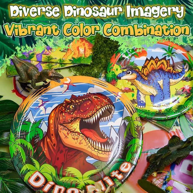 Daidle Birthday Party Supplies Kit for 24 Guests - for Dinosaur Birthday Decorations, with Banner & Tablecloth, Plates, Cups, Napkins and Cutlery, 1st Dinosaur Party Decorations for Kids
