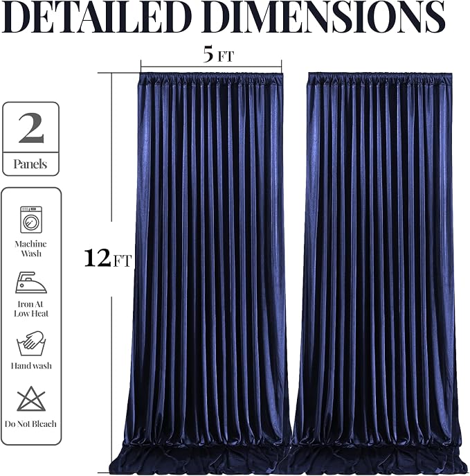 Navy Blue Glitter Backdrop Curtains - 10x12FT Satin Photo Backdrop, Wrinkle-Free Shimmer Back Drop Cloth Shiny Drapes for Photobooth Wedding Birthday Parties Photoshoot Background Decorations