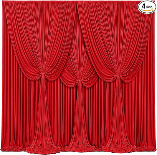 4 Panels Red Backdrop Curtains for Wedding Party Wrinkle Free Backdrops Curtain Drapes Fabric Decorations Photo Back Drop Cloth for Baby Shower Photography Stage Reception 20ft(W) x 12ft(H)
