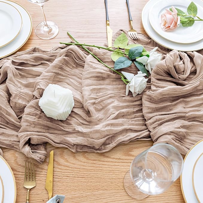 Wokceer Cheesecloth Table Runner Nude Pink 10FT Boho Gauze Cheese Cloth Table Runner for Party Long Rustic Sheer Table Runners for Baby Bridal Shower Wedding Easter Table Decor