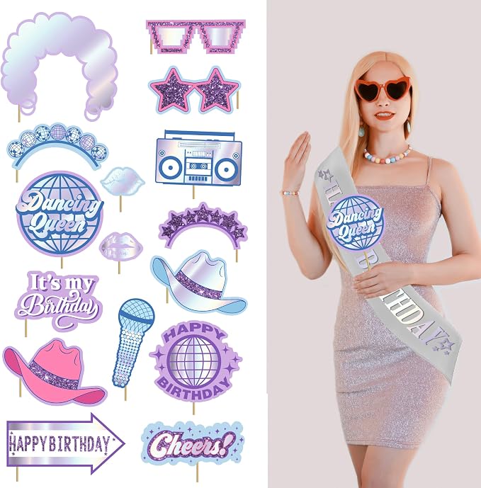 Iridescent disco Birthday Party Decorations - (Total 110pcs) happy birthday Banner, party supplies for her, balloons,disco Decor for 13th 16th 18th 21st 30th 40th 50th