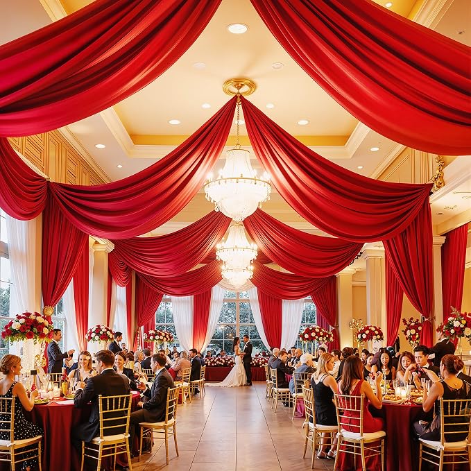Outpain 10ftx20ft Red Backdrop Ceiling Drapes,2Panels 20ft Height Wrinkle Free Tent Draping Curtains, Fabric Drapery Ceiling Drapes for Wedding Ceremony Birthday Theme Parties with Rod Pocket