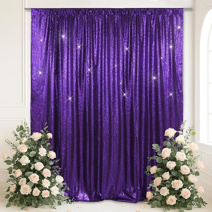 SquarePie 4x7ft Purple Sequin Backdrop for Photography, Satin-Backed Real Sequin Curtain, Enhanced Coverage Shimmering Background with 4" Rod Pocket for Wedding, Birthday, Party Decor, 1 Panel