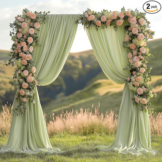 ESGOTBME 20x10ft Wrinkle Free Sage Green Backdrop Curtain for Parties Soft Fabric Drapes Wedding Curtain Backdrop for Birthday Party Decorations Background for Photography 5x10ft, 4 Panels