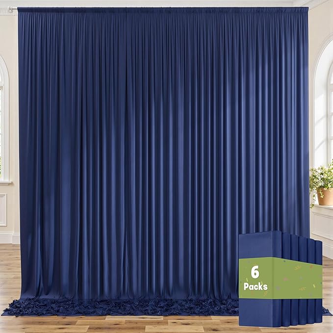 30ft x 10ft Wrinkle Free Navy Blue Backdrop Curtains for Parties, 6 Panels 5x10ft Silky Polyester Photo Backdrop Drapes for Wedding Birthday Graduation Photography Party Background Stand