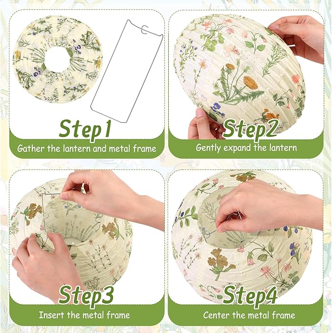 Honoson 12 Pcs Wildflower Paper Lanterns Spring Floral Wildflower Party Decorations Hanging 10 Inch Chinese Lanterns for Wedding Bridal Shower Baby Shower Tea Party Decorations