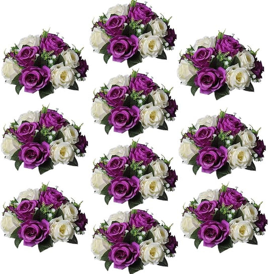 Sziqiqi Pack of 10 Fake Flowers, Silk Rose Flowers, Suit for Wedding/Party Centerpiece Road Lead Flower Rack Decorations, 10 Pieces