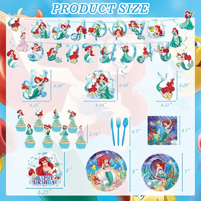 Birthday Party Decorations Set - Underwater Princess Theme (Includes Banner, Foil Balloons, Printed Balloons, Plates, Napkins)