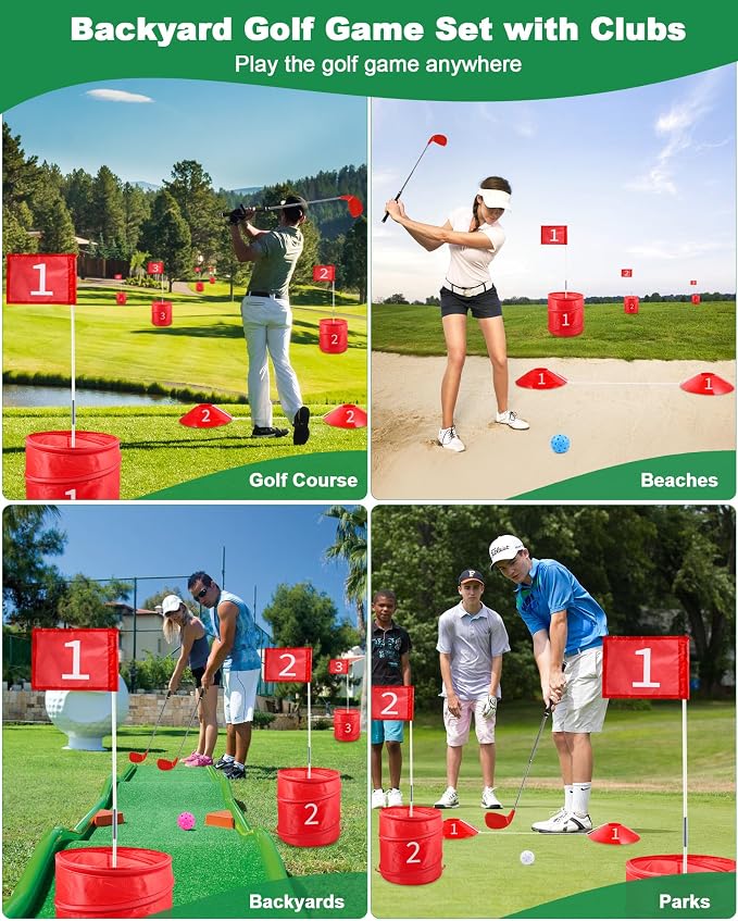 HOTWIND Backyard Golf Game with 2 Clubs, Portable 9 Hole Backyard Golf Course for Indoor & Outdoor Play, Backyard Lawn Beach Golf Practice Game Gifts for Family and Adults