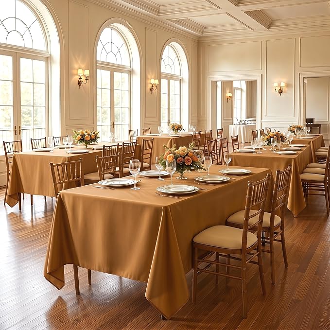 Fitable 6 Pack Bronze Rectangle Table Clothes - 70 x 108 Inch - Wrinkle and Stain Resistant Fabric Tablecloths, Washable Polyester Table Covers for Wedding, Party, Banquet, Formal Events