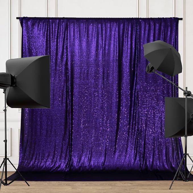 PartyDelight Purple Sequin Backdrop 6x6ft 4 Inch Rod Pocket | 3mm stitched purple sequins on mesh backing with 4 inch rod pocket for full body photos ceremony arches party walls and stage