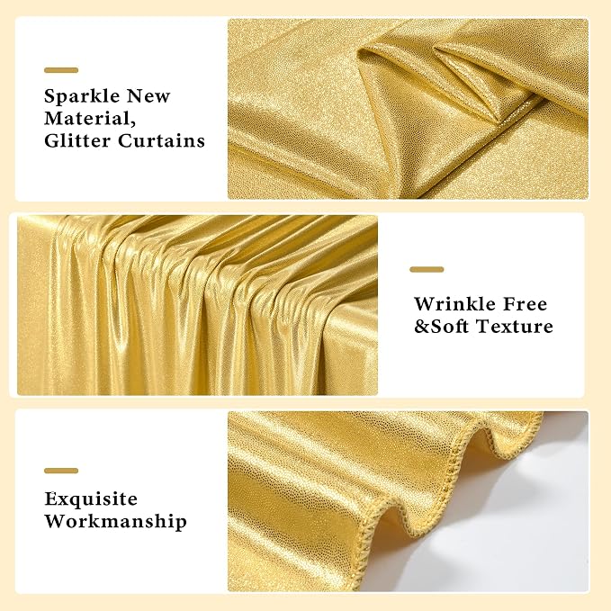 Outpain 10x10ft Gold Sequin Backdrop Curtains, Wrinkle Free Glitter Backdrop Drapes for Wedding Parties Photography Stage Decor, Non-Shedding 2 Panels Set (5x10ft Each)