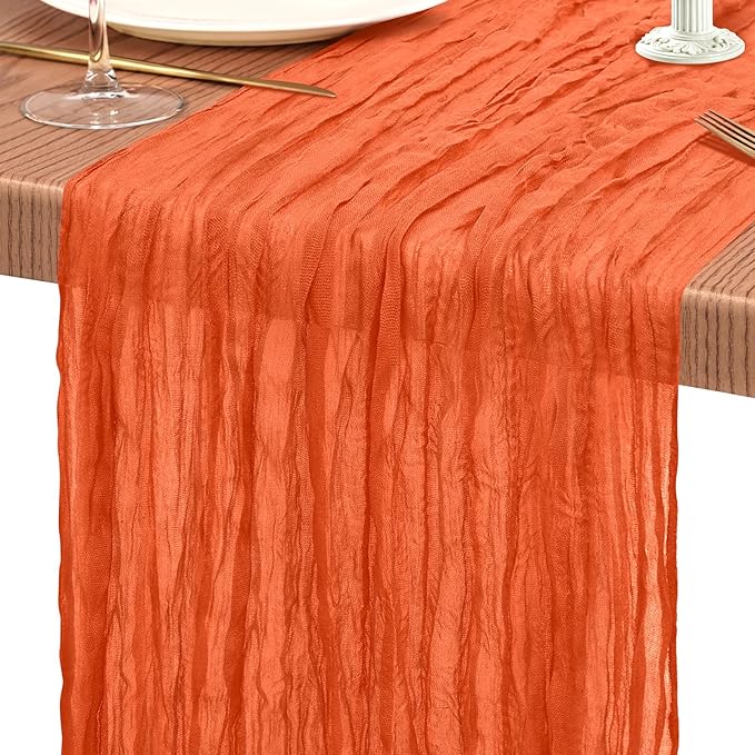 10 Pack Orange Cheesecloth Table Runner 10FT Boho Gauze Cheese Cloth Table Runners Romantic Rustic Sheer Table Decorations for Wedding Party Baby Shower Birthday Holiday Home