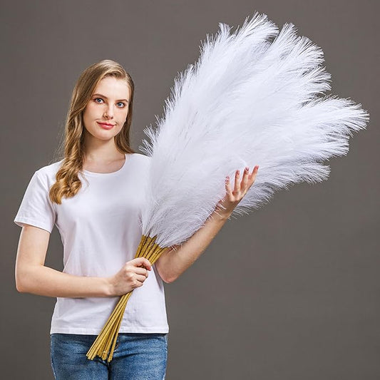 7 Pcs 45" Faux Pampas Grass – Fluffy Artificial Pompous Grass for Tall Floor Vase, Non-Shedding Home Decor, Boho Wedding Flowers, Baby Shower Centerpieces, Bedroom & Living Room Decor (White)