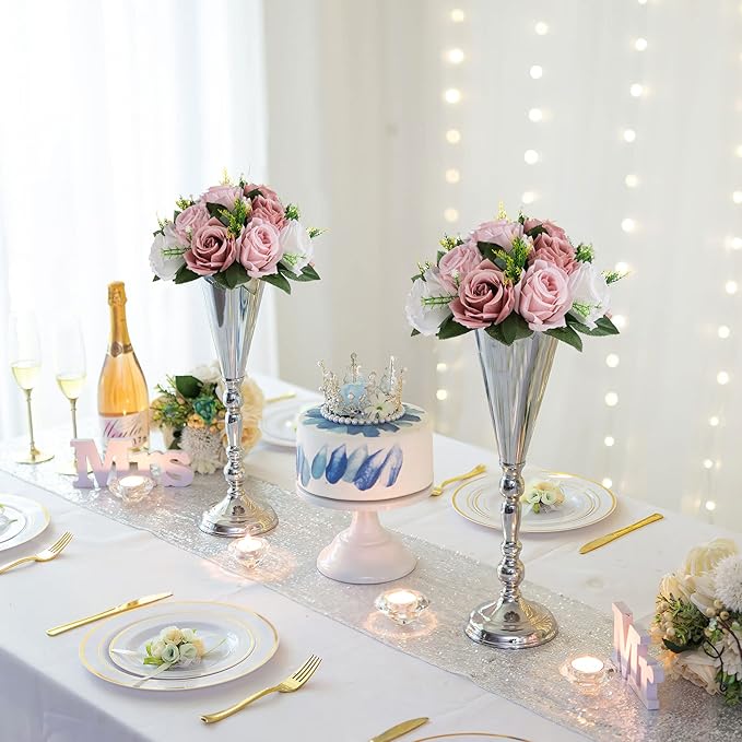 Sziqiqi Pink Silk Flower Ball for Wedding Centerpiece - Fake Dusty Rose Flowers Artificial Floral Arrangement Center Piece Kissing Bouquet for Party Flores Artificiales para Decoracion