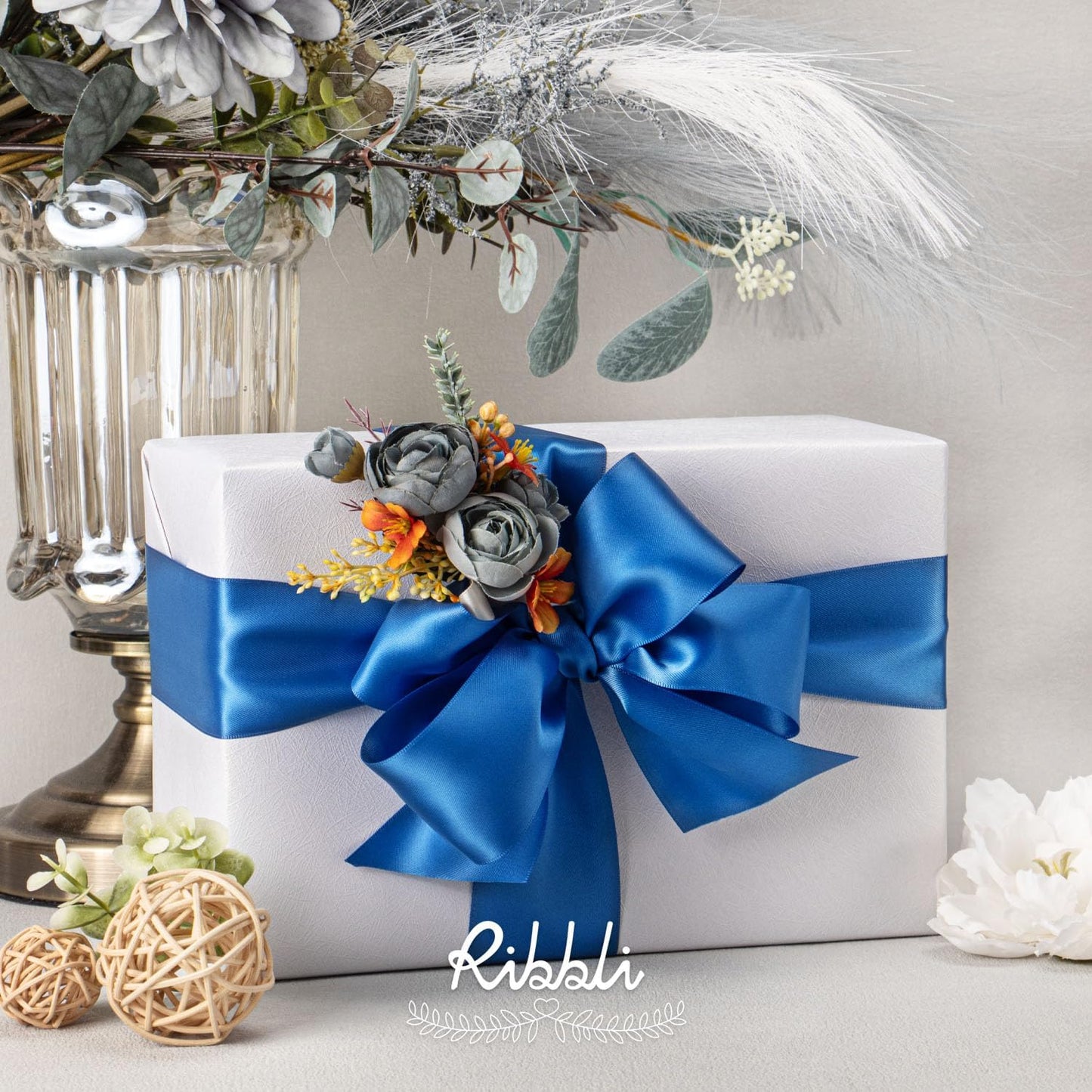 Ribbli Royal Blue Double Faced Satin Ribbon, 2” x Continuous 10 Yards,Use for Bows Bouquet,Gift Wrapping,Floral Arrangement,Wedding Decoration