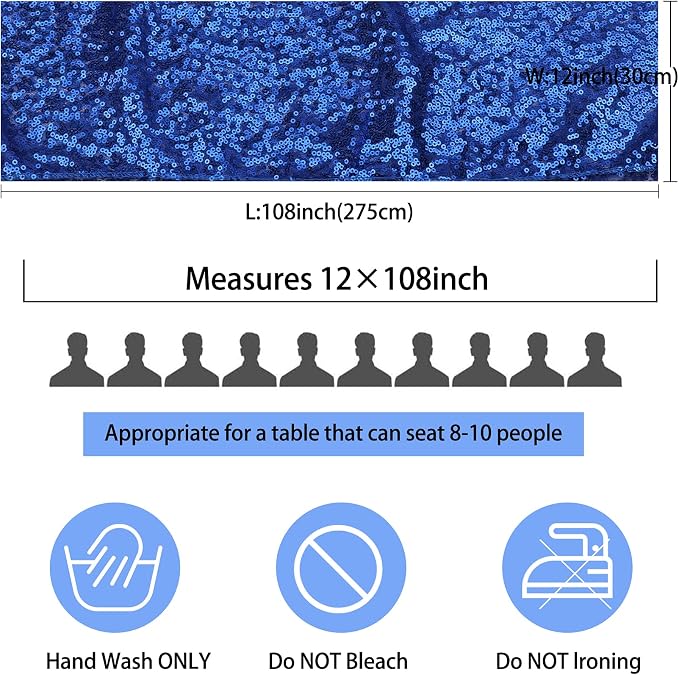 12 Packs 12 X 108 Inch Sequin Table Runner Glitter Dining Table Runner for Birthday Wedding Engagement Bridal Baby Shower Bachelorette Holiday Celebration Party Supplies Decorations (Royal Blue)