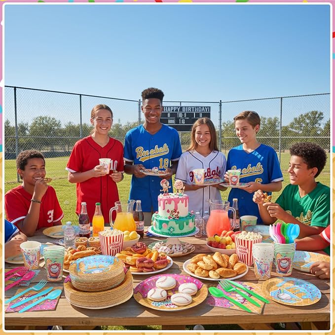 FoldTier 350 Pcs Baseball Ice Cream Dripping Birthday Party Decorations Set Ice Cream Paper Plates Napkins Fork Set Disposable Fairy Tableware Decorations Supplies for Baby Shower Dinner Serves 50