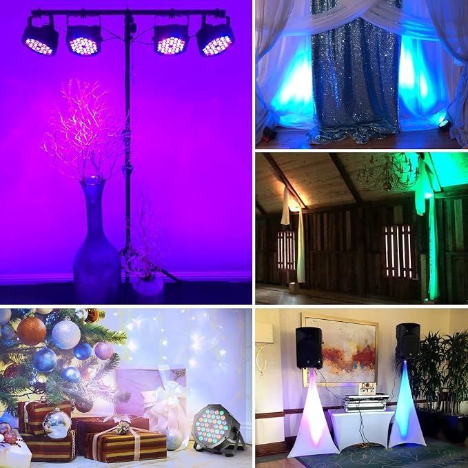 Dj Lights, 4 Pack 36 LED Par Lights Stage Lights with Sound Activated Remote Control & DMX Control, Stage Lighting Uplights for Wedding Club Music Show Christmas Holiday Party Lighting
